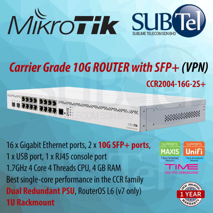MikroTik CCR2004-16G-2S+ Carrier Grade Cloud Core Gigabit Router SFP+ ...