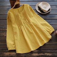 S-5XL Plus Size Women Blouse Vintage Loose Linen Causal Crew Neck Plain Comfortable Tops