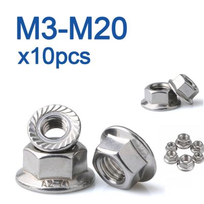 ◘◎♂ 10PCS/LOT 304 Stainless Steel Hexagon Flange Nut Pinking Slip Locking Lock Nut M3 M4 M5 M6 M8 M10 M12 M14 M16 M20 DIN6923