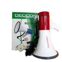 โทรโข่ง DECCON รุ่น MG-1501 POWER MEGAPHONE กำลังขับสูงสุด 15-40W  โทรโข่งพกพา อัดเสียงได้นานถึง 20 วินาที  เหมาะกับการจัดงาน ประชาสัมพันธ์ และกิจกรรมต่างๆ  มีสายสะพายไหล่ สามารถปรับระดับได้  ใช้ถ่าน 1.5V หรือ ไซต์ D ทั้งหมด 6 ก้อน  ขนาดฮอร์น เส้นผ่าศูนย์