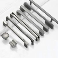 【hot】 Gray Cabinet Handles Aluminum Alloy Cupboard Pulls Drawer Knobs Handle Hardware