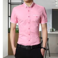 CODTheresa Finger Large Size M-5XL Business Short Sleeve Men Shirt Plain Slim Fit Cotton Material Solid Color Casual Men Clothing