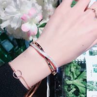 Korean Version Fashionable Temperament Full Diamond Roman Numeral Cross celet Female Titanium Steel Plated 18K Rose Gold Can Touch Water Non-Fading Hypoallergenic Valentines Day G