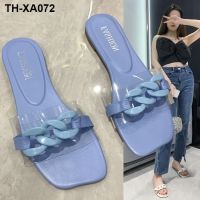 2022 new flat-bottomed Korean version of the net red transparent slippers women summer wear big fashion word beach sandals ins