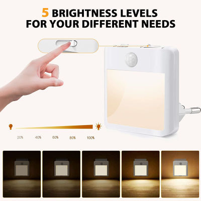 Motion Sensor LED Night Light EU US Plug Dimming Sleep Lights for Home Bedroom Corridor Lighting Staircase Bedside Lamp