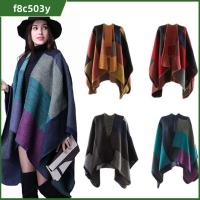 F8C503Y Soft New Cape Women Poncho Wrap Shawl Patchwork Plaid Cashmere Scarf Blanket Cloak