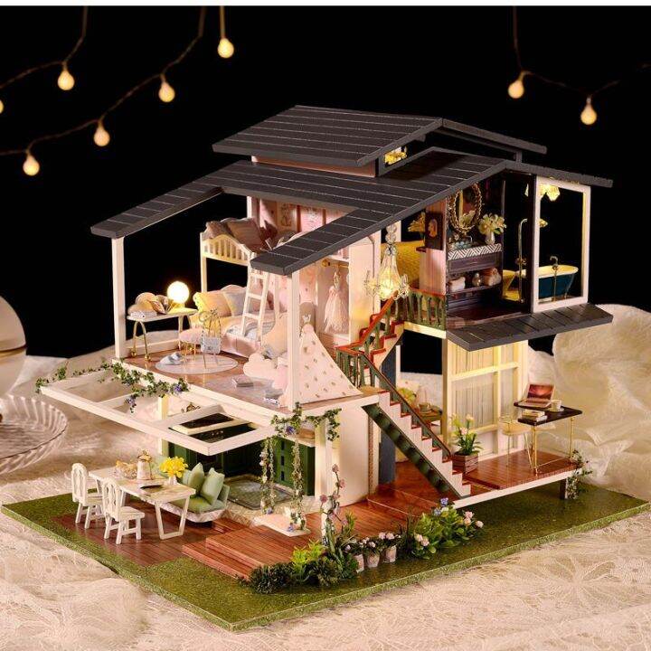 2023diy-กระท่อมบ้านแฮนด์เมดประกอบโมเดลวิลล่าปริศนาสามมิติเด็กผู้หญิงของเล่นเด็กของขวัญวันเกิด