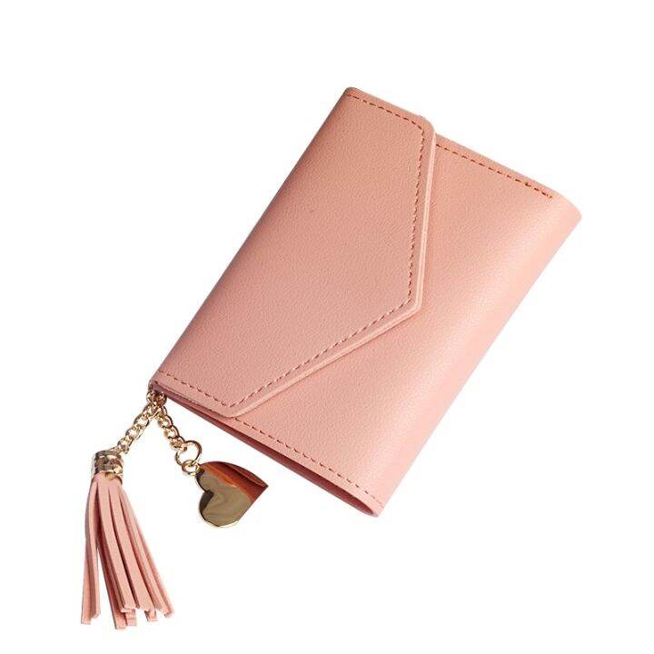 women-pu-leather-korean-style-solid-wallets-female-coin-tassel-purses-clutch-students-short-wallets-holder