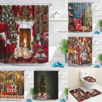 Christmas Style Shower Curtain 3D Bath Bathroom Showers Screens Curtain Santa Claus Pattern Bathroom Sets Shower Curtins And Rug