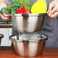 304 Stainless Steel Thicken Colander Strainer Basin Cooker Utensil Mixing Bowl Kitchen Tool Rice Sieve Fruit Washing