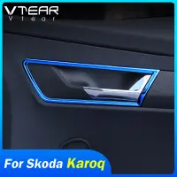 Vtear for Skoda Karoq Inner door bowl Trim car body styling stainless steel strip frame inner handle accessories decoration 2020