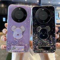 เคสสำหรับ Huawei Mate 60 Pro ฝาหลังซิลิโคนนิ่มรูปดาวดวงจันทร์เป็นประกายใสลายการ์ตูนหมีเรืองแสงสำหรับ Huawei Mate 60 Pro