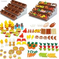 ✶☄ Food Building Blocks City Friend Accessories Bread Chips Roast Chicken Pizza Hot Dog Fish Fruit Carrot Basket Classic DIY Bricks