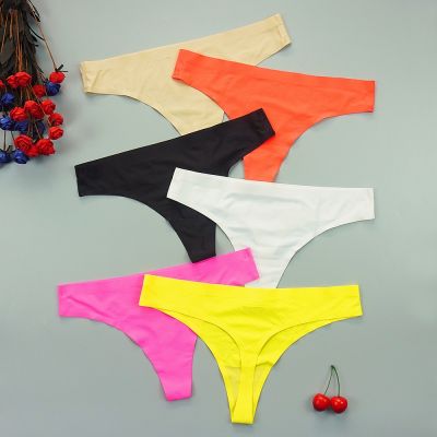 【CC】 Thong Panties Woman Seamless T-back Soft Silk low-Rise Underpants Set 3 Pcs/lot S-XL Size
