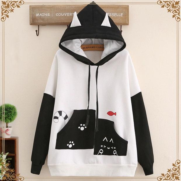 HCM]áo hoodie nữ tuổi teen có nón tai mèo phối túi cực xinh ...