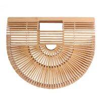 Women Bamboo Semicircle Basket Handbags Handmade Beach Travel Weaving Bag