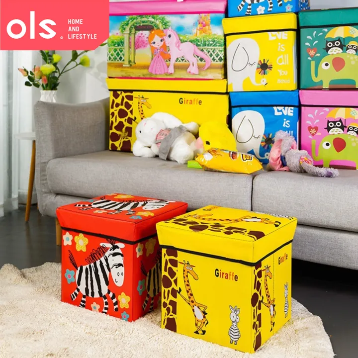 OLS Foldable Box Chair Kids Stool Ottoman Foldable Toy Storage Box