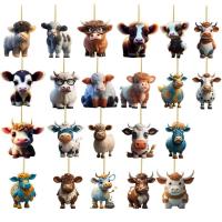 Cow Ornaments for Tree Cute Cow Decor Rearview Mirror Pendant Double Sided Home Decoration with Lanyard for Door School Bag Farmhouse Window Christmas Trees great gift
