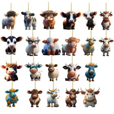 Cow Ornaments for Tree Cute Cow Decor Rearview Mirror Pendant Double Sided Home Decoration with Lanyard for Door School Bag Farmhouse Window Christmas Trees typical