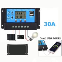 PWM 30A Solar Charge Controller 12V 24V LCD Display Dual USB Solar Panel Charger