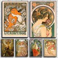 Art Nouveau Retro โปสเตอร์บทคัดย่อ WallCanvas พิมพ์ภาพวาดผ้าใบ Wall Art รูปภาพสำหรับ Aesthetic ห้องนั่งเล่น Mural