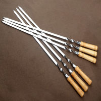 6Pcs Stainless Steel BBQ Flat Skewers Outdoors Grill Long Handle Barbecue Stick