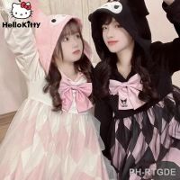 【LZ】♘  Sanrio My Melody Kuromi Y2k Roupas Lolita Vestido De Manga Longa Com Capuz Mulheres Dos Desenhos Animados De Design De Luxo Estética Vestidos Top Malha Saia