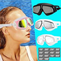 -1.5~-10.0 Silicone Large Frame HD Electroplated Anti Fog Swimming Goggles For Myopia Swim Eyewear Different For Left Right Eyes