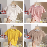 TINGQI Fashion Kids Baby Girls Short Sleeves T-shirt Pure Color Knit Tops Tees Child Girl Korean Style Tshirt Clothes Comfortable Wear For 1-8 Years