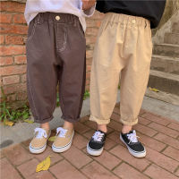 Spring Autumn washed cotton solid color casual trousers Boys and girls all-match pants kids bottoms