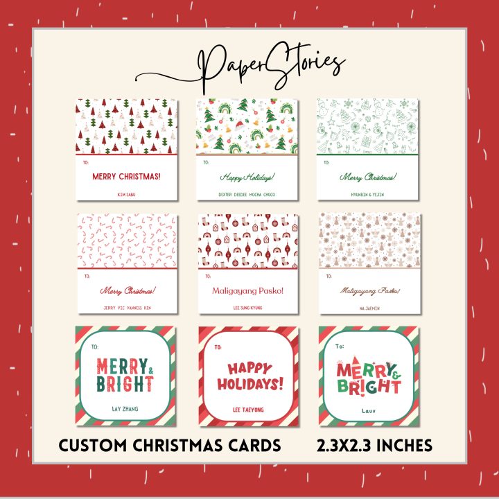 24 or 48 pcs Personalized Christmas Cards Square | Customized Tags | 2 ...