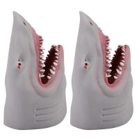 2X Plastic Shark Hand Puppet for Story Tpr Animal Head Gloves Kids Toys Gift Animal Head Figure Vividly Kids Toy Model