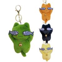 Plush Cat Keychain Manual Cat Plush Keychain With Bell Plush Keychain Toy Manual Cute Fish Shape Eyes Plush Cat Pendant For Key Kids Toys Bag lovable