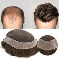 Mens Toupees 100%Human Hair Replacement System Breathable Lace Front Poly Around Hairpieces Transparent Lace Wigs 100%Hand Tied Gift ของขวัญ ของขวัญ