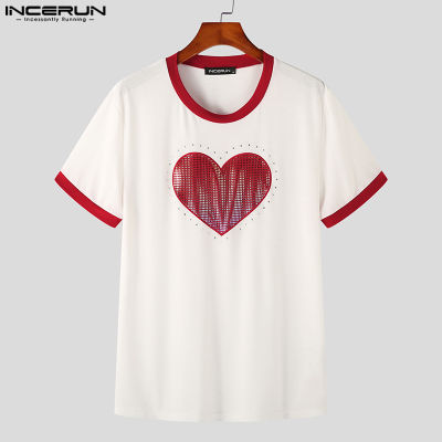 เสื้อผู้ชายแขนสั้น INCERUN ฮิตแผ่นปะสีการพิมพ์หัวใจเสื้อยืด (เสื้อผ้าลำลอง) #3