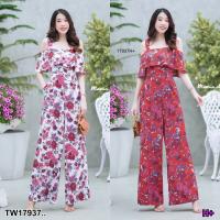 TT17937 Jumpsuit สายเดี่ยวระบายเปิดไหล่ พิมพ์ลายกราฟฟิก One-shoulder ruffled jumpsuit Graphic print..