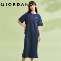 GIORDANO Women Dresses Badge 100% Cotton Terry Tee Dresses Short Sleeve Crewneck Summer Simple Fashion Casual Dresses 05463474