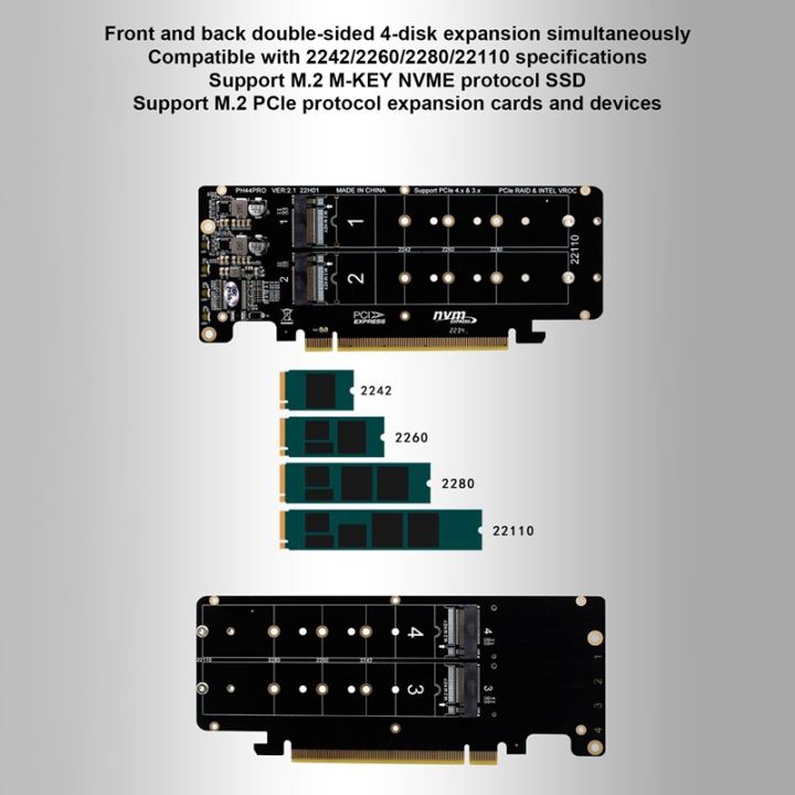 pcie-x16-to-m-2-m-key-nvmex4-ssd-2u-server-riser-card-double-sided-4-disk-nvme-raid-pci-ex16-split-card