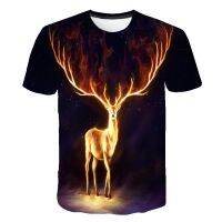 2023 Glowing Deer Animal 3 D Printing Man Children T-shirts with Short Sleeves Harajuku/deer T-shirts General Code Number