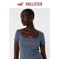 เสื้อยืดลาย Hollister 20 22แฟชั่นแบบใหม่ในฤดูใบไม้ร่วงลาย Waffle Button-Down สำหรับผู้หญิง320182-1