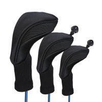 3pcs Black Golf Head Covers Driver 1 3 5 Wood Headcovers Long Neck Knit Protective Cover Club Protector