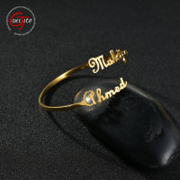 Goxijite Personalized Double Names Bangle Bracelet For Women Custom Adjustable Open Nameplate Bangles Unique Jewelry Gift