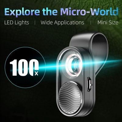 100X Mobile Phone Microscope Lens LED Light Pocket Mini Magnifying Glass Microscopes With Universal Clip For Iphone 14 Pro MaxTH