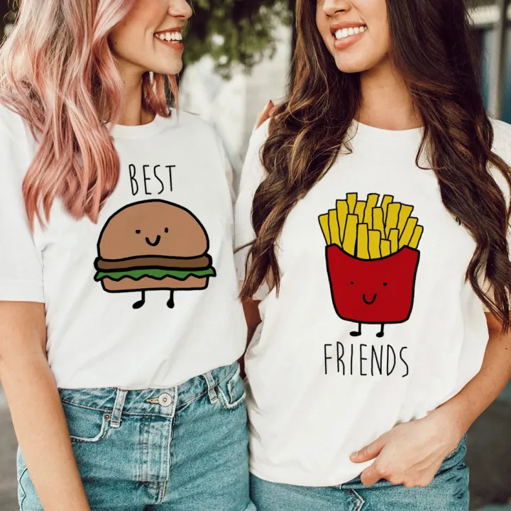 Burger and Fries Print Graphic T Shirts BFF Best Friend Hamburger Sisters  Summer Women Aesthetic Tumblr Tees Tops Ropa De Mujer | Lazada PH