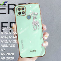 JieFie Elk Deer สำหรับ OPPO A15 / A15S / A5S / A5 2020 / A9 2020 / A3S / A7 / A16 / A17 / A12 / A16K / A12E แฟชั่นกวางหัวปลอก Chrome ชุบ TPU กลับเคสคลุม