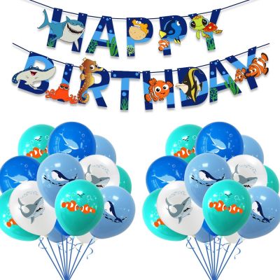 Shark Whale Dolphin Nemo Latex Balloon Set Ocean Themed Birthday Party Decor Balon Under The Sea Birthday Party Decor Babyshower Balloons