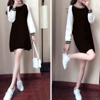 Womens Loose Solid Color A Line Dress Full Sleeves Casual Slim Party Dress