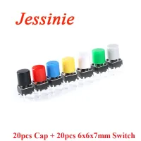 20 Pairs 40pcs 6x6x7mm Micro Tactile Tact Push Button Switch 4Pin DIP 6*6*7mm A56 Plastic Switches Hat For TV/Toys/Home Button