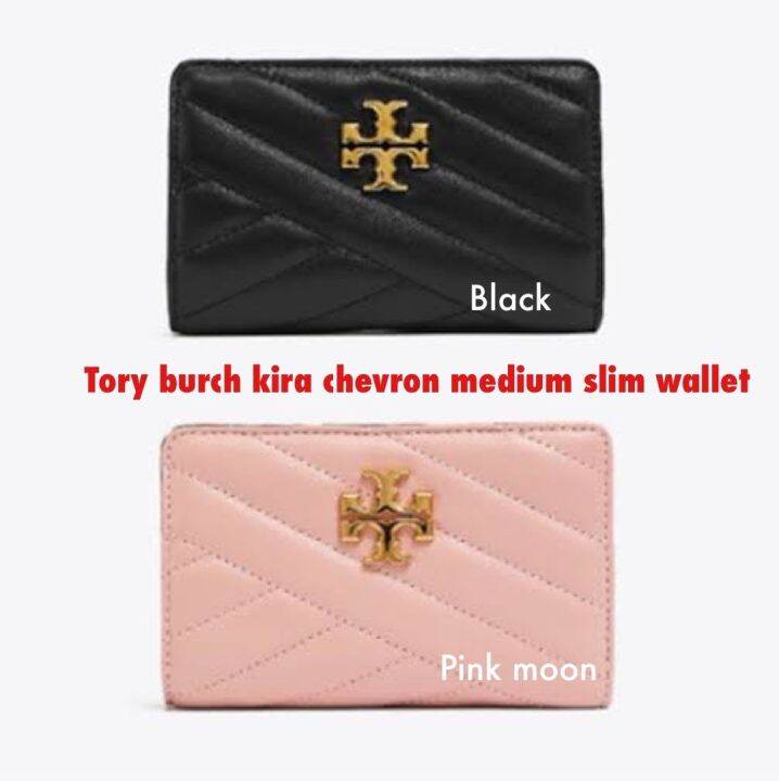 Tory Burch Kira Chevron Medium Slim Wallet in Pink