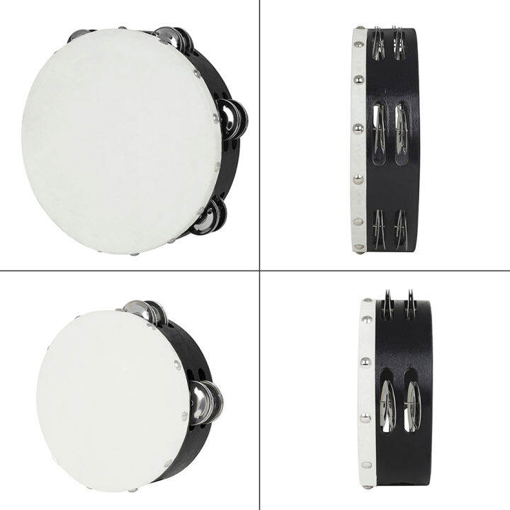 2pcs-double-row-tambourine-พร้อมเชือกไม้-entertainment-tambour-grip-ability-with-handle-round-hole-orff-musical-instruments